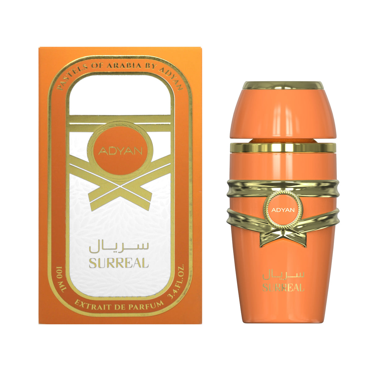 Adyan Surreal Pastels of Arabia 100ml Extrait de Parfum orange bottle and box