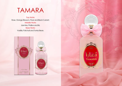 Adyan Tamara fragrance notes and pink perfume bottle