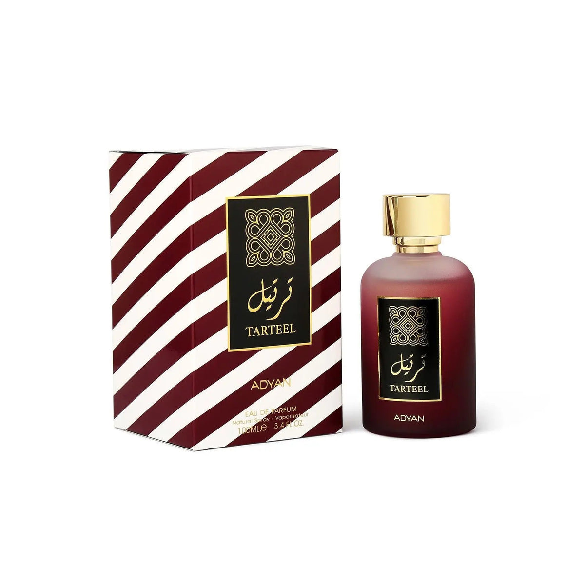 Adyan Tarseel 100ml perfume bottle and box viewed at an angle
