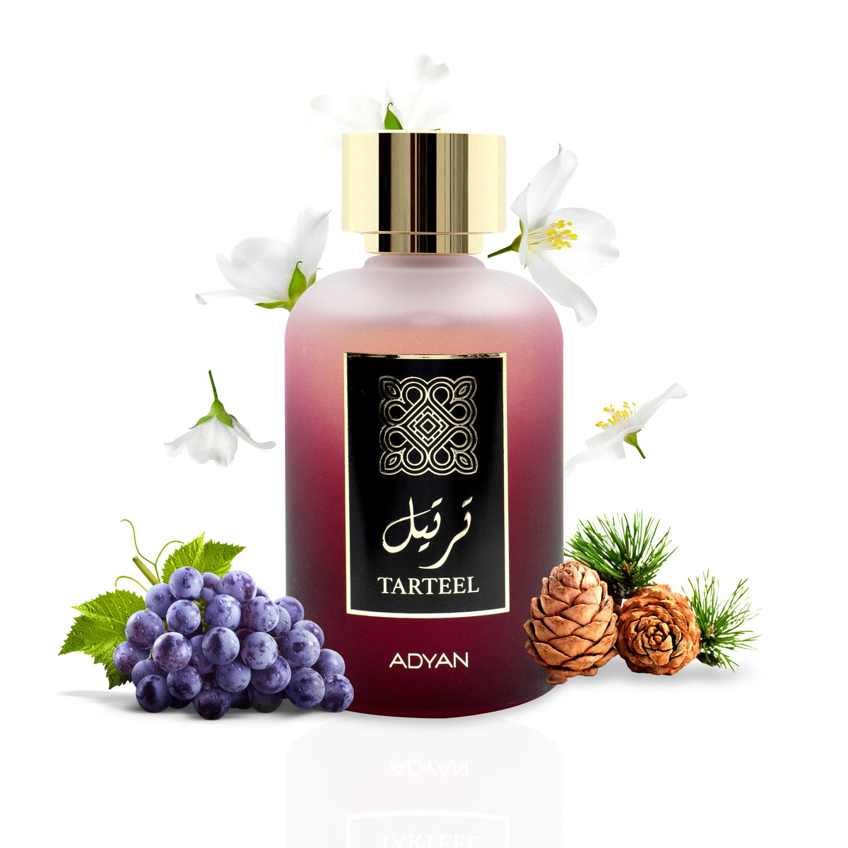 Adyan Tarseel also labelled Tarteel perfume bottle with grapes and floral styling