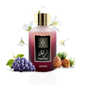 Adyan Tarseel also labelled Tarteel perfume bottle with grapes and floral styling