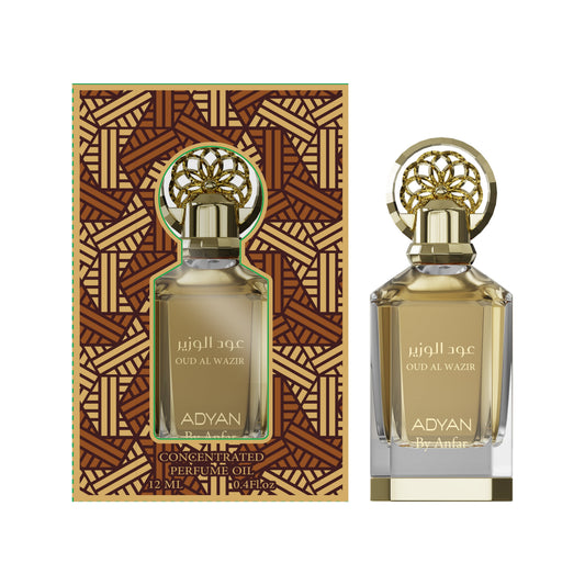 Adyan Oud Al Wazir 12ml concentrated perfume oil bottle and box