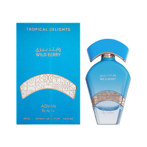 Adyan Wild Berry 100ml Extrait de Parfum blue bottle and Tropical Delights box