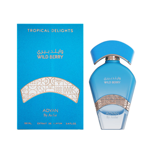 Adyan Wild Berry 100ml Extrait de Parfum blue bottle and Tropical Delights box