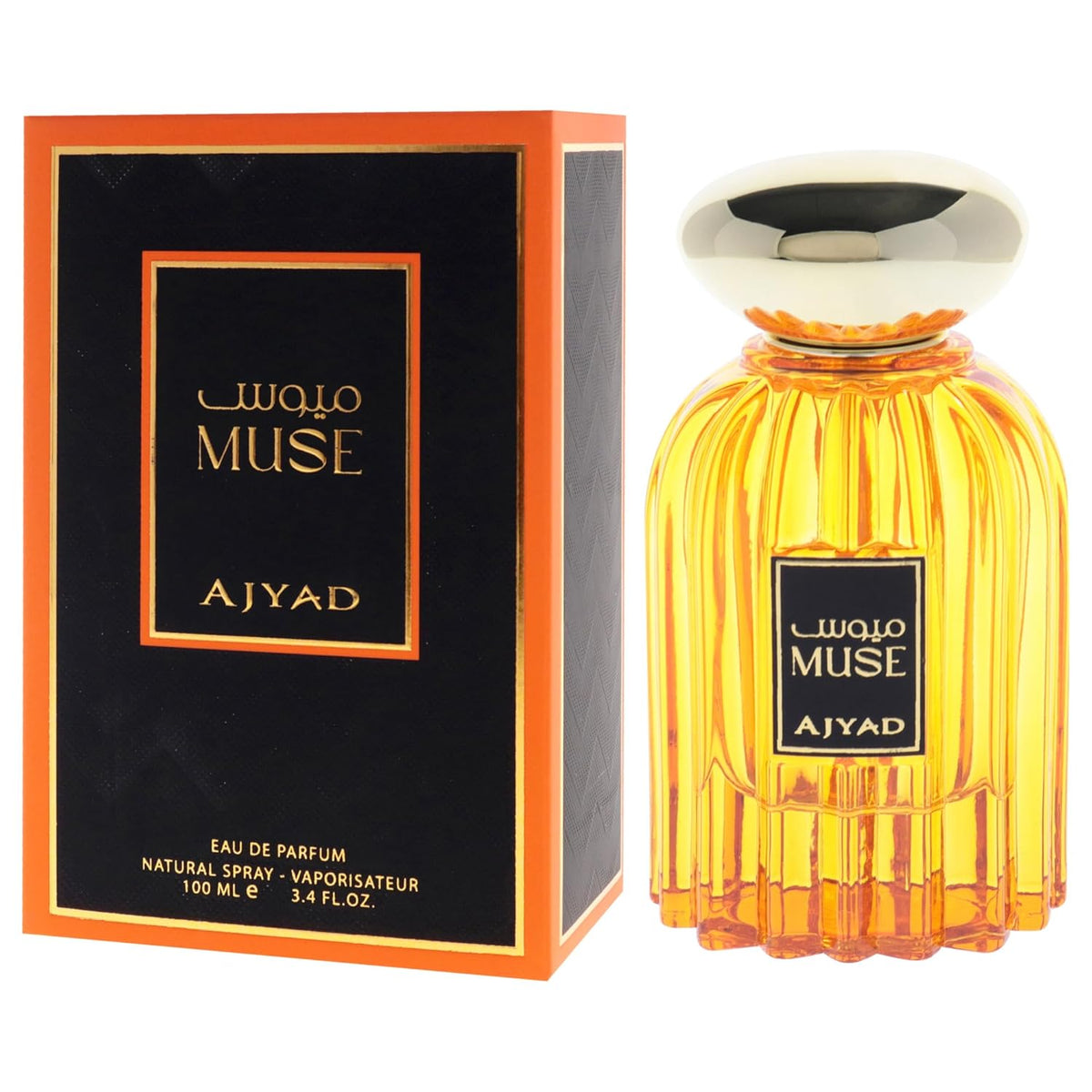 Ajyad Muse 100ml Eau de Parfum bottle and box at an angle
