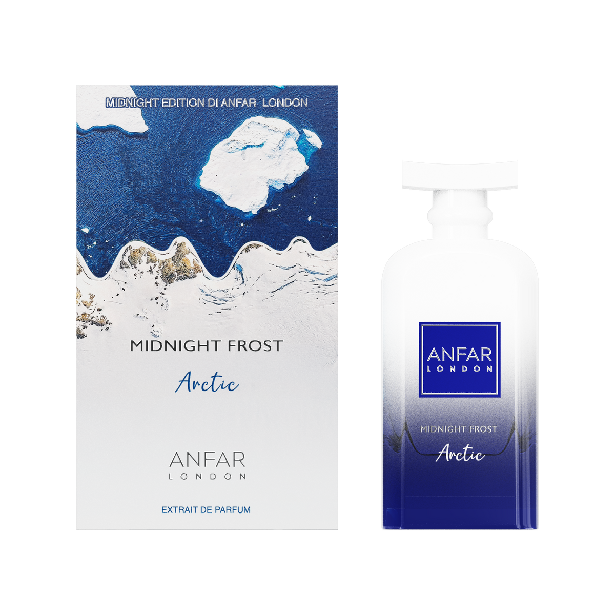 Anfar London Midnight Frost Arctic 100ml Extrait de Parfum bottle and box