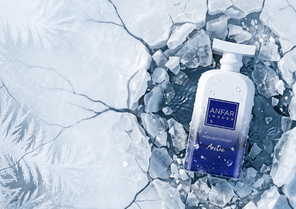 Anfar London Midnight Frost Arctic 100ml Extrait de Parfum bottle on ice