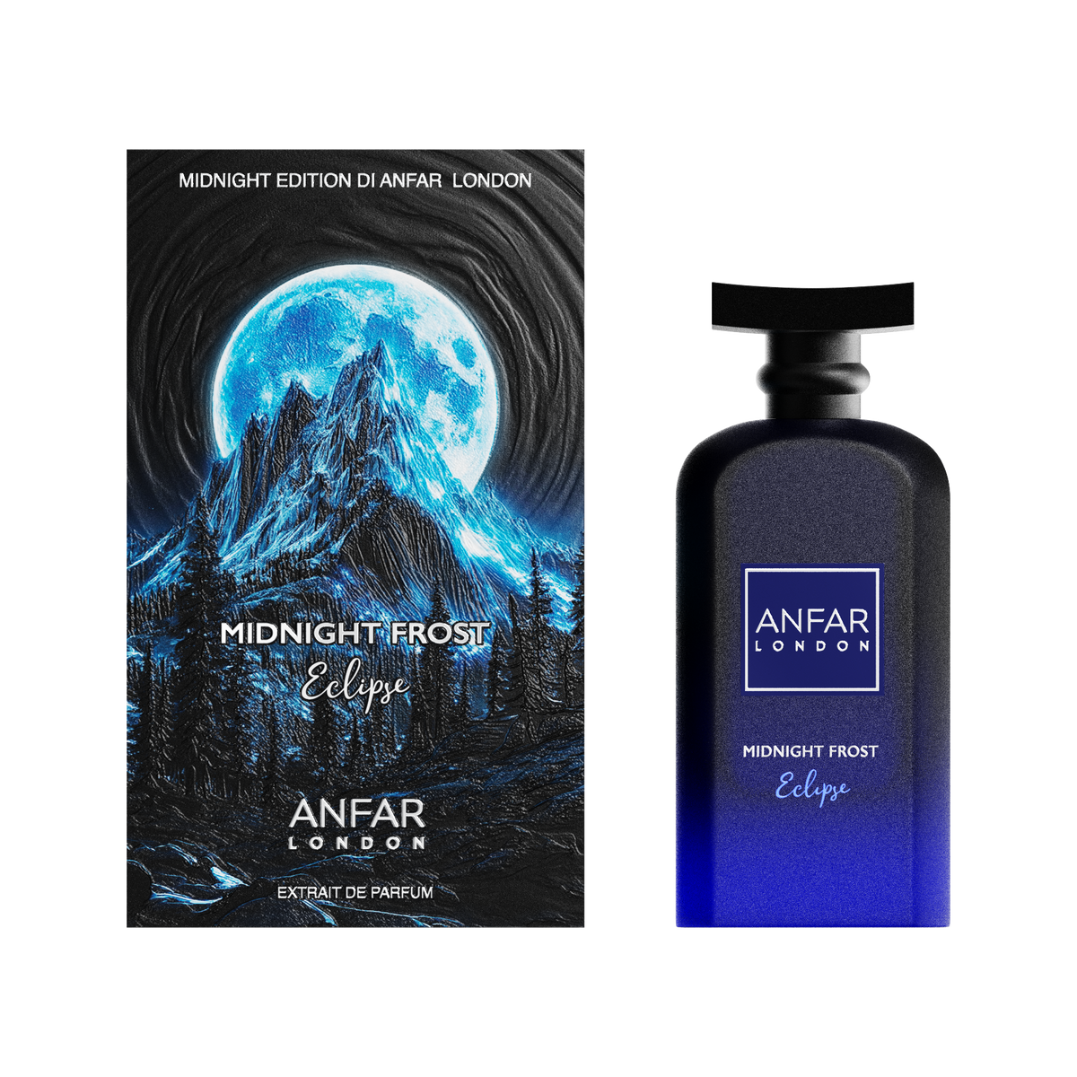 Anfar London Midnight Frost Eclipse 100ml Extrait de Parfum bottle and box