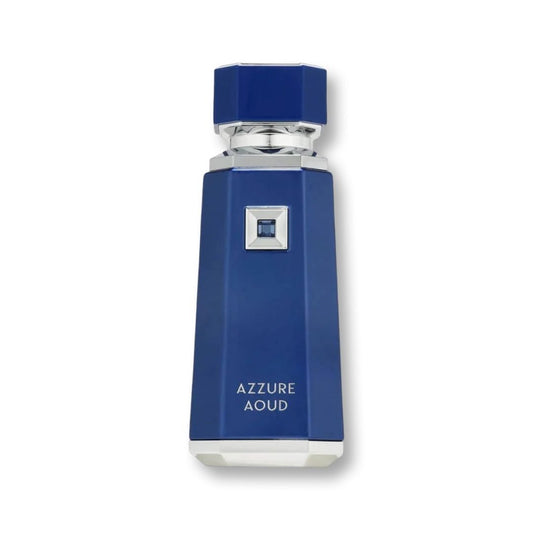 Azzure Aoud by French Avenue luxury blue oud perfume bottle featuring a modern geometric design and premium Arabian fragrance style.