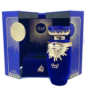 Emaan Eau De Parfum 100ml By Lattafa Perfumes box open display