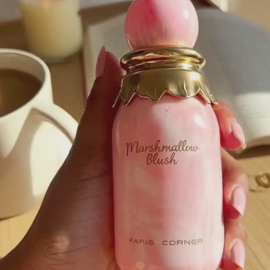 Paris Corner Marshmallow Blush Eau de Parfum 100ml bottle held in hand