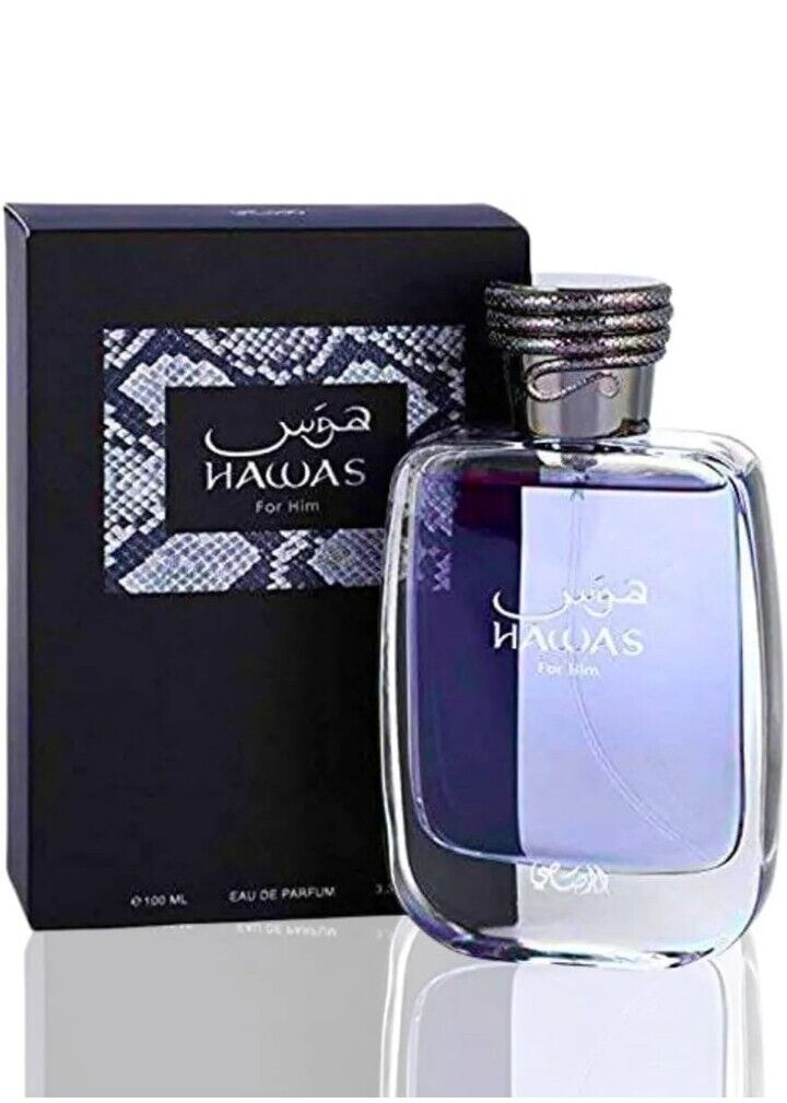 Hawas Eau De Parfum 100ml by Rasasi bottle and box