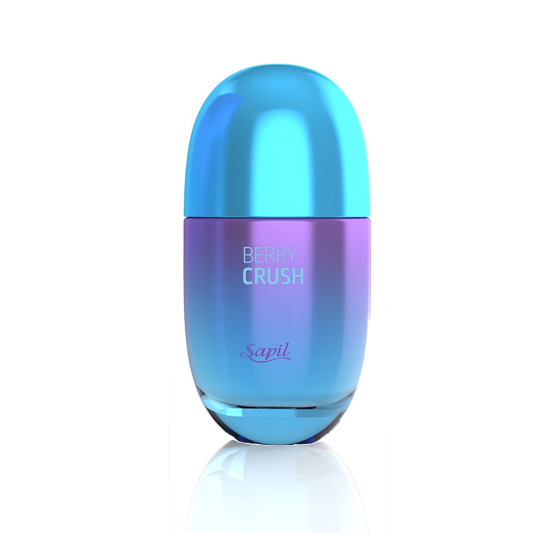 Sapil Berry Crush Eau De Parfum fragrance bottle with blue purple gradient design and matching retail box packaging