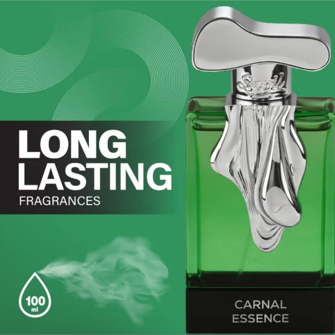 Sapil Carnal Essence Eau De Parfum long lasting luxury fragrance bottle promotional image 100ml green glass perfume