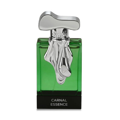 Sapil Carnal Essence Eau De Parfum luxury green glass perfume bottle with silver sculpted cap isolated on white background