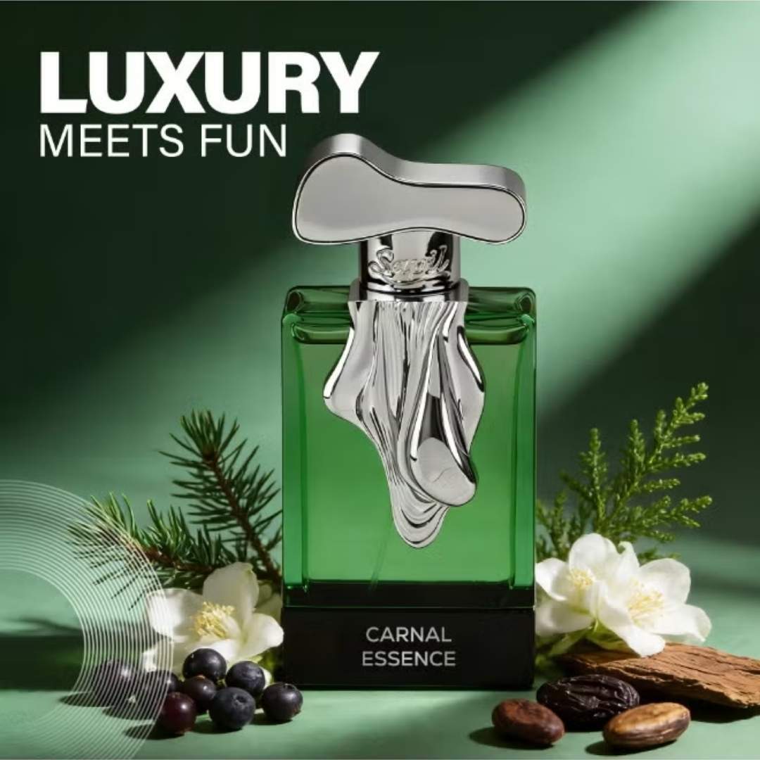 Sapil Carnal Essence Eau De Parfum luxury green perfume bottle with floral and woody notes promotional fragrance image