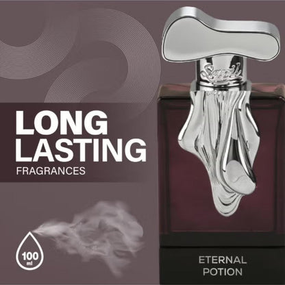 Sapil Eternal Potion Eau De Parfum long lasting luxury fragrance 100ml perfume bottle with elegant silver cap and deep amber glass design