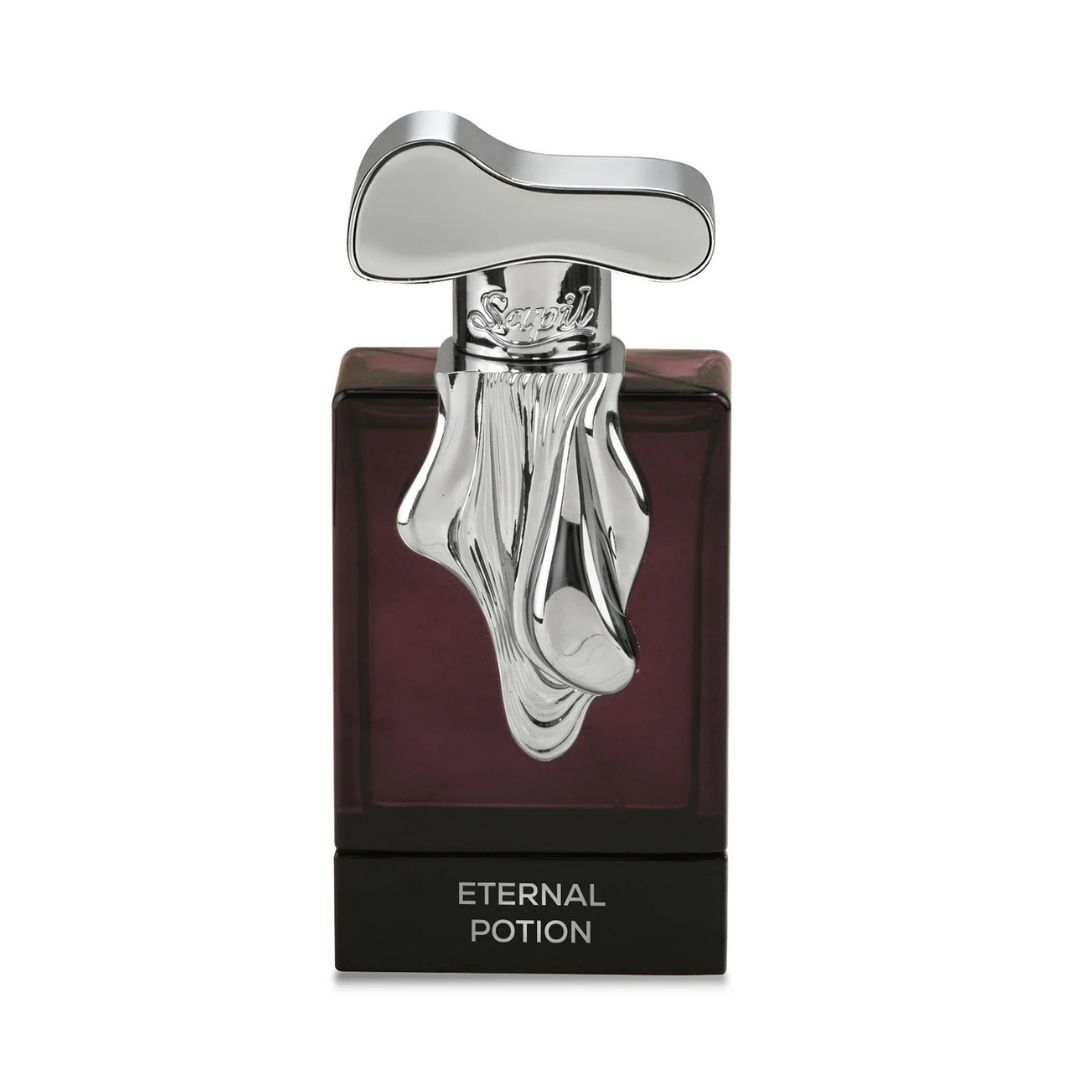 Sapil Eternal Potion Eau De Parfum luxury perfume bottle with elegant silver cap and deep brown fragrance glass design