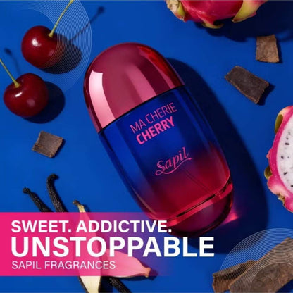 Sapil Ma Cherie Cherry perfume bottle with cherries, vanilla and fruit ingredients promotional fragrance image