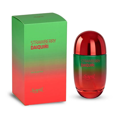 Sapil Strawberry Daiquiri Eau De Parfum perfume bottle with red green gradient design and matching retail box packaging