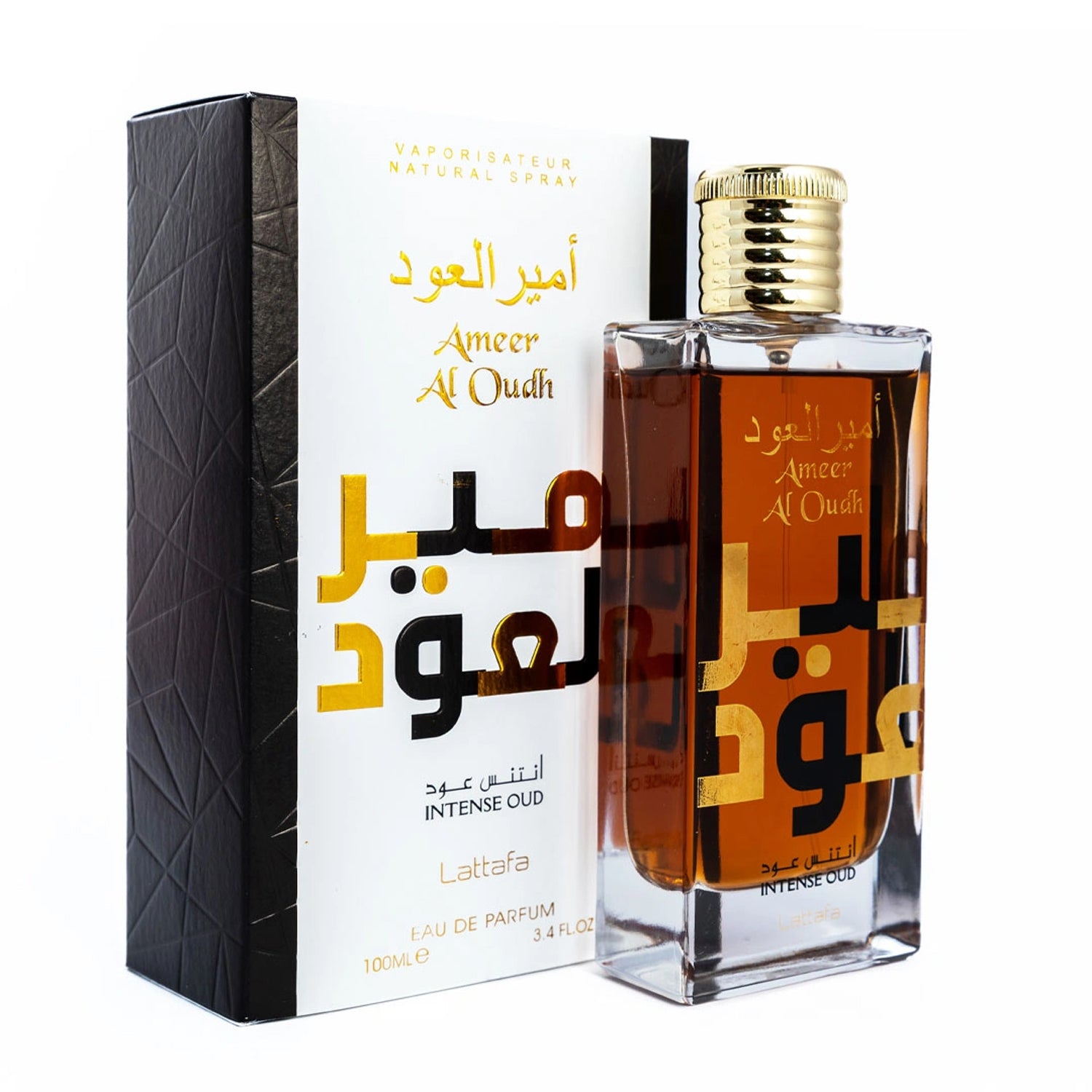 Lattafa Ameer Al Oudh Intense Oud Eau De Parfum - 100ml bottle and box