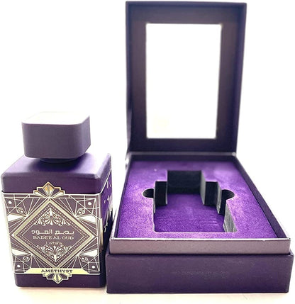 Bade’e Al Oud Amethyst 100ml edp by Lattafa box open display