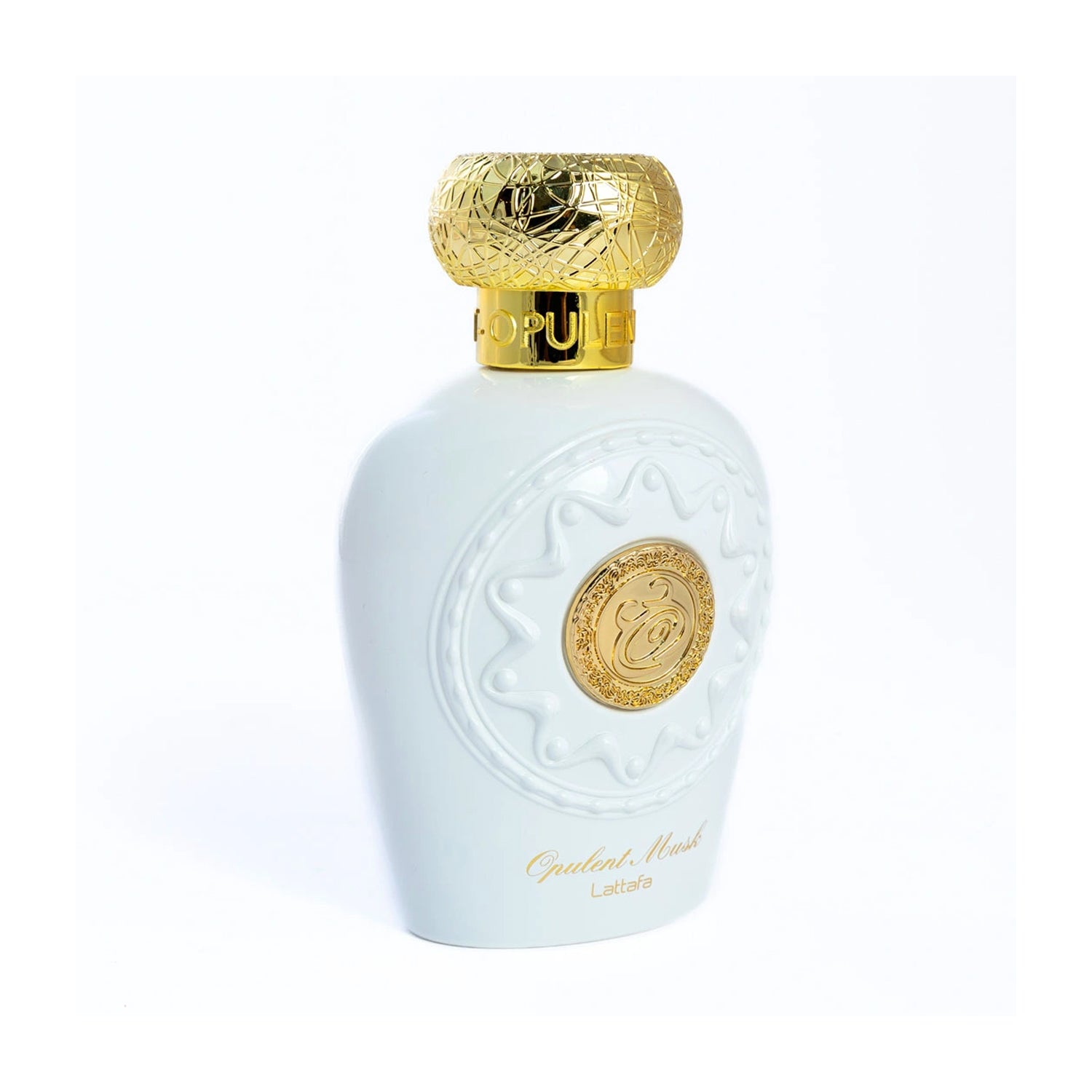 Opulent Musk White 100ml EDP by Lattafa bottle angled view