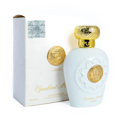 Opulent Musk White 100ml EDP by Lattafa bottle and box