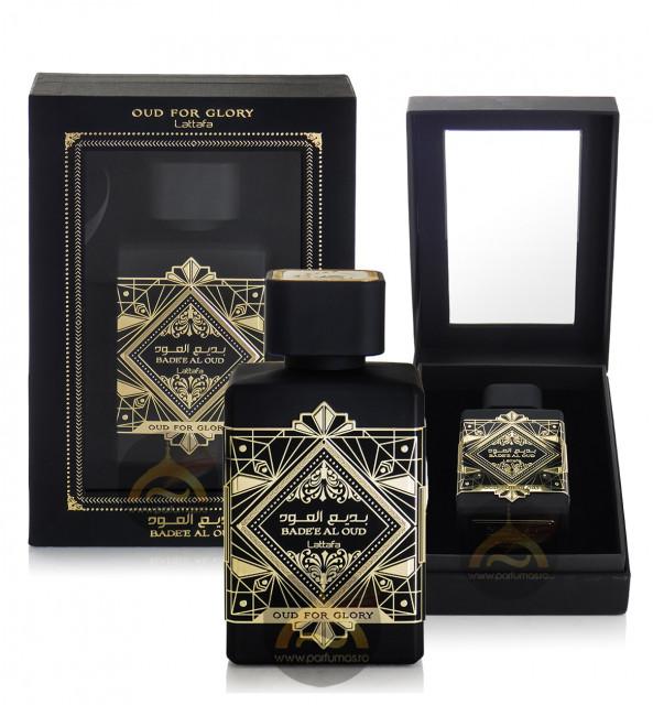 Lattafa Badee Al Oud Oud for Glory box and bottle display